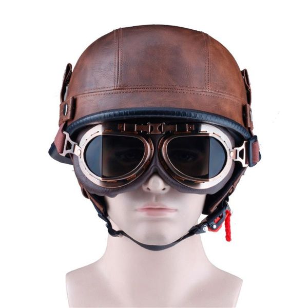 Casques de moto Casque allemand léger en cuir ABS de haute qualité avec lunettes antibruit amovibles Cadeau MSHH8679L