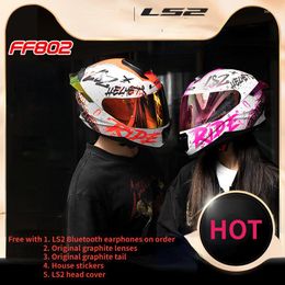 Casques de moto LS2 Couple Casque Hommes et Femmes Racing Quatre Saisons Anti-buée Big Tail Bluetooth 802 Moto