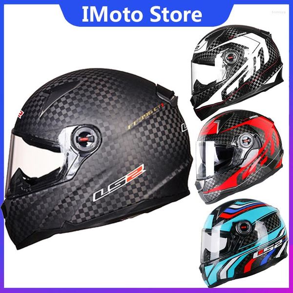 Casques de moto LS2 FF396 Double lentille ECE Casque en fibre de carbone Full Face Ventiler Anti-buée