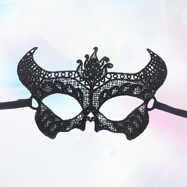 Casques de moto masque mascarade noir dentelle masques femmes oeil vénitien femmes corne Mardi Costume fête masque pour les yeux