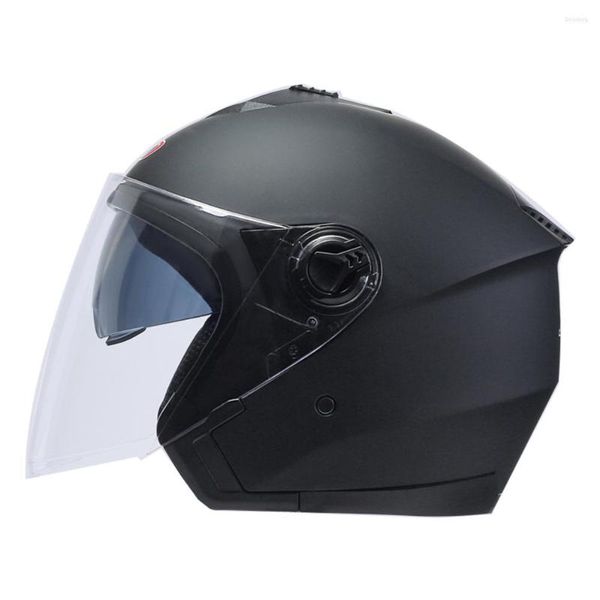 Casques de moto couleur noir mat 3/4 jet de moto double lentille casque de vélo de scooter de course doublure en maille légère point de sécurité approuvé