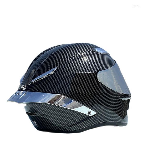 Cascos de motocicleta Hombres y mujeres Casco Casco integral Montar Motocross Racing Motobike Diseño de fibra de carbono plateado