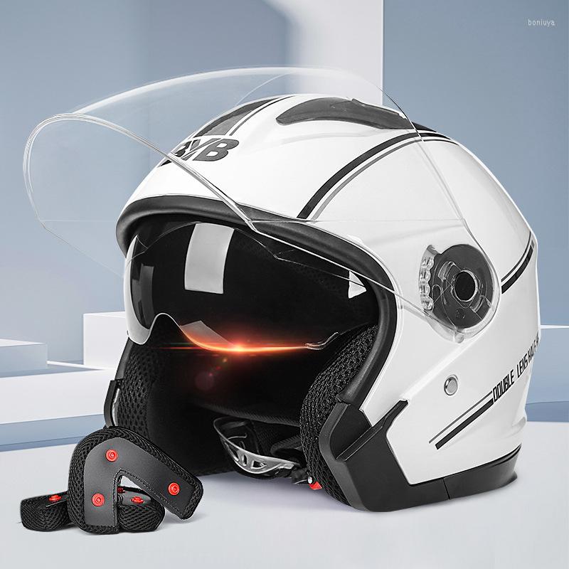 Cascos de moto para hombre, medio lente doble, casco para Moto, Moto, moto, antiniebla para mujer