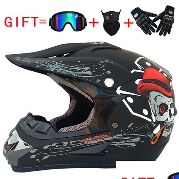 Casques de moto Casque de motocross hors route VTT Casques de cross VTT DH Racing Moto Dirt Bike Capacete avec lunettes Masque Gants Gi Dhnd1