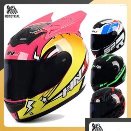 Cascos de motocicleta Motor Hnj Helm Off-Road Casco Pengendara Sertifikasi Ece Pria Wanita Kucing Wajah Penuh Sepeda Motocross Moto Drop Otxra