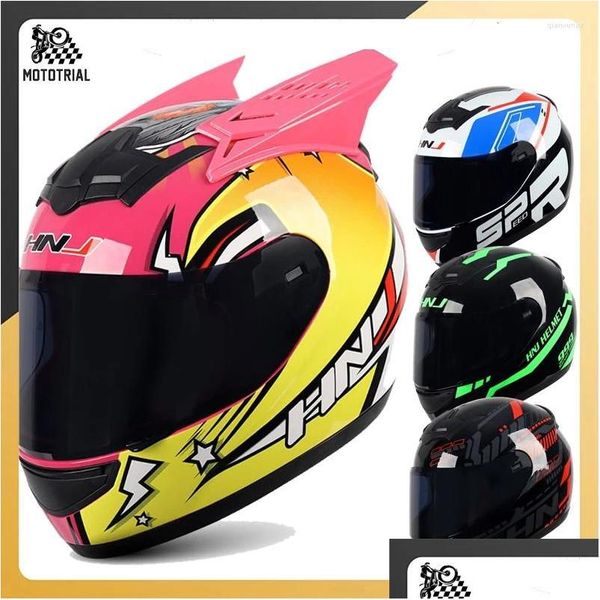 Cascos de motocicleta Motor Hnj Helm Off-Road Casco Pengendara Sertifikasi ECE Pria Wanita Kucing Wajah Penuh Sepeda Motocross Moto Drop Otg8B