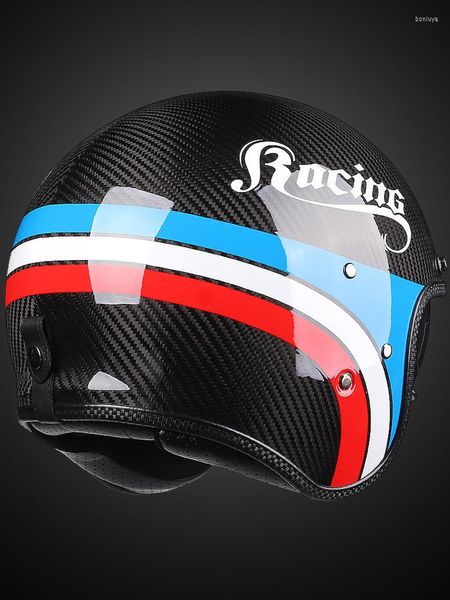 Casques de moto Moto Helm Moto Vélo Pour Adultes DOT Casque Rétro En Fibre De Carbone Allemand Casco Style Japonais Ouvert Demi Visage