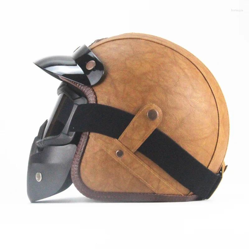 Motosiklet Kaskları Maske Kir Bisikleti ile Motosiklet Retro Kask Yarım Vintage Casco Casque Moto War Deri Yaz Adamı 2058