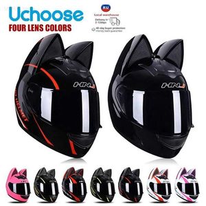 Motorcycle Helmets Motorcycle Full Face Helmet Cat Ear Helmet Women Moto Ear Helmets Personality Motorbike Helmet Motocross Capacete CasqueL21029