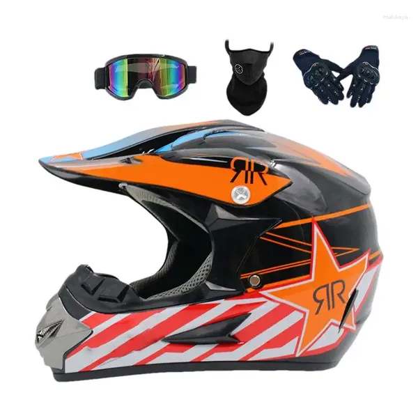 Casques de moto Motorcross de vélo de terre hors route pour les enfants HEURS MOTOCROSS FULLE-FACE JEUNES AVEC GLANTS GOGGLES