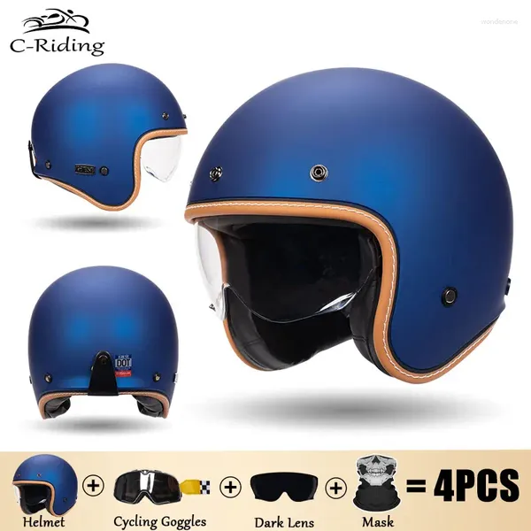 Casques de moto Casque ouvert Casque / 4 hommes de style allemand Jet Four Seasons Dot approuvé Capacete de Moto Unisexe