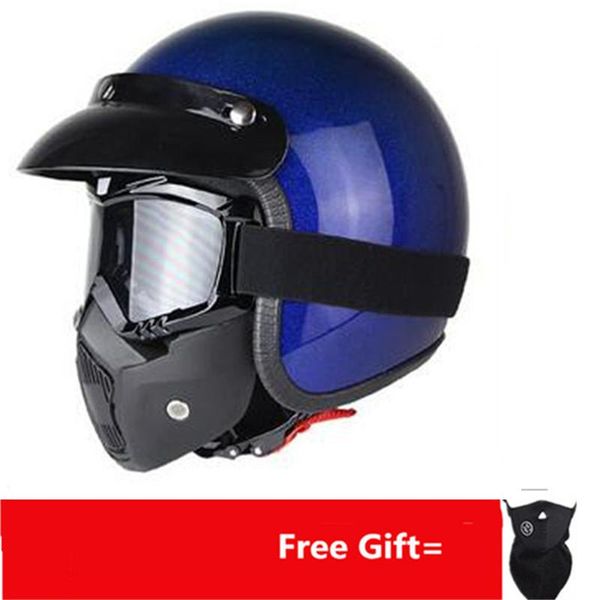 Cascos de motocicleta Casco de cara abierta Motocross Capacete de Cascos Para Casque Moto Accesorios Atv Color azul