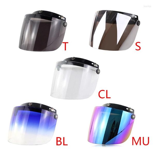 Casques de moto Open Face Visor Bubble Lens Shield 3-Snap