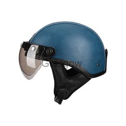 Cascos de motocicleta PU cuero retro casco motocicleta verano montar cafe racer casco media cara cascos para moto vintage hecho a mano hombre mujeres niños x0731