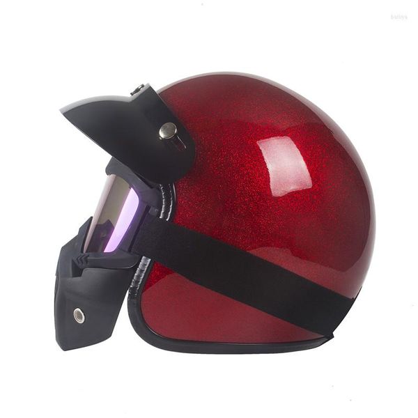 Cascos de moto Rojo Retro Vintage Estilo alemán Casco 3/4 Cara abierta Scooter Chopper Cruiser Biker Moto Gafas Máscara