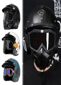 Casques de moto Locomotive Cruise rétro Half Men and Women Leather Electric Four Seasons7679812