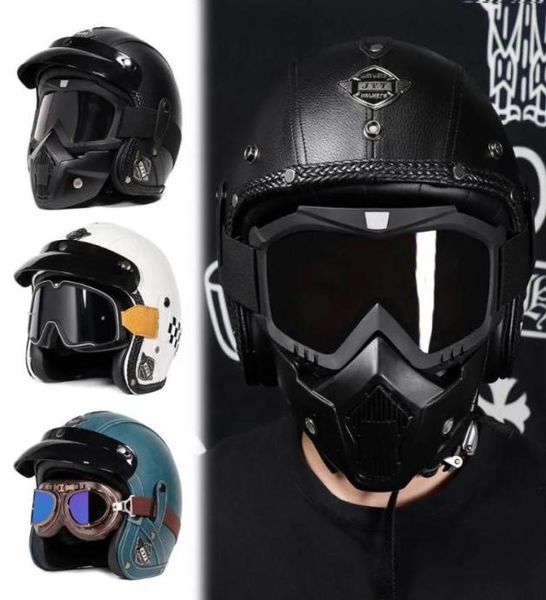 Casques de moto Locomotive Cruise rétro Half Men and Women Leather Electric Four Seasons8546815