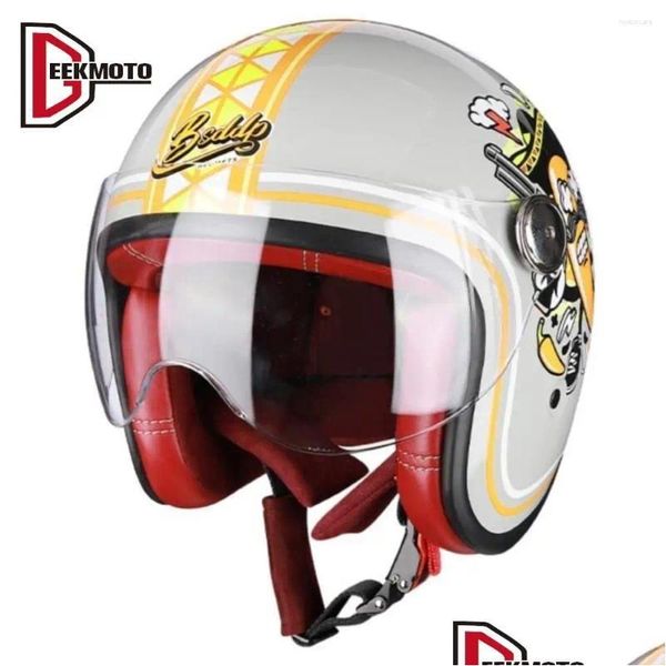 Casques de moto Casque rétro Moto quatre saisons Allemagne Style Vintage FL Face Capacete Hommes Femmes Open Dot Appd Drop Livraison Automobi Otaby