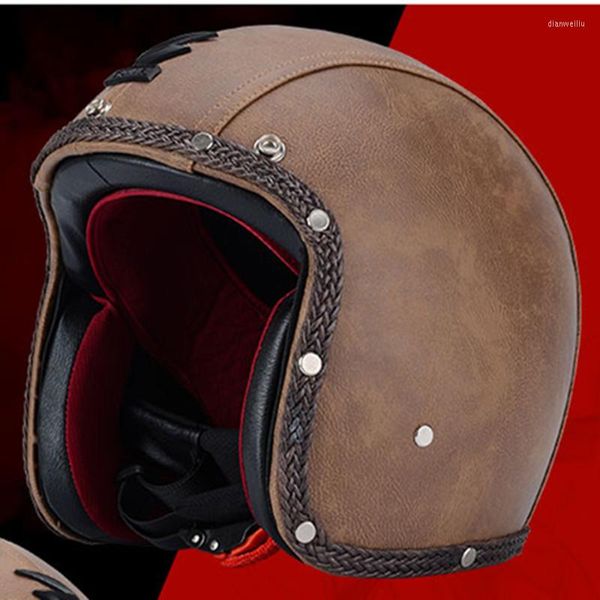 Cascos de motocicleta Casco retro Cara abierta PU Cuero ABS Motocross Ciudad Casual Moto Cafe Racer Equipo protector