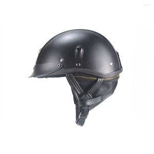 Motorhelmen tkosm pu lederen helm vintage half gezicht chopper motorcross open cruiser scooter stip