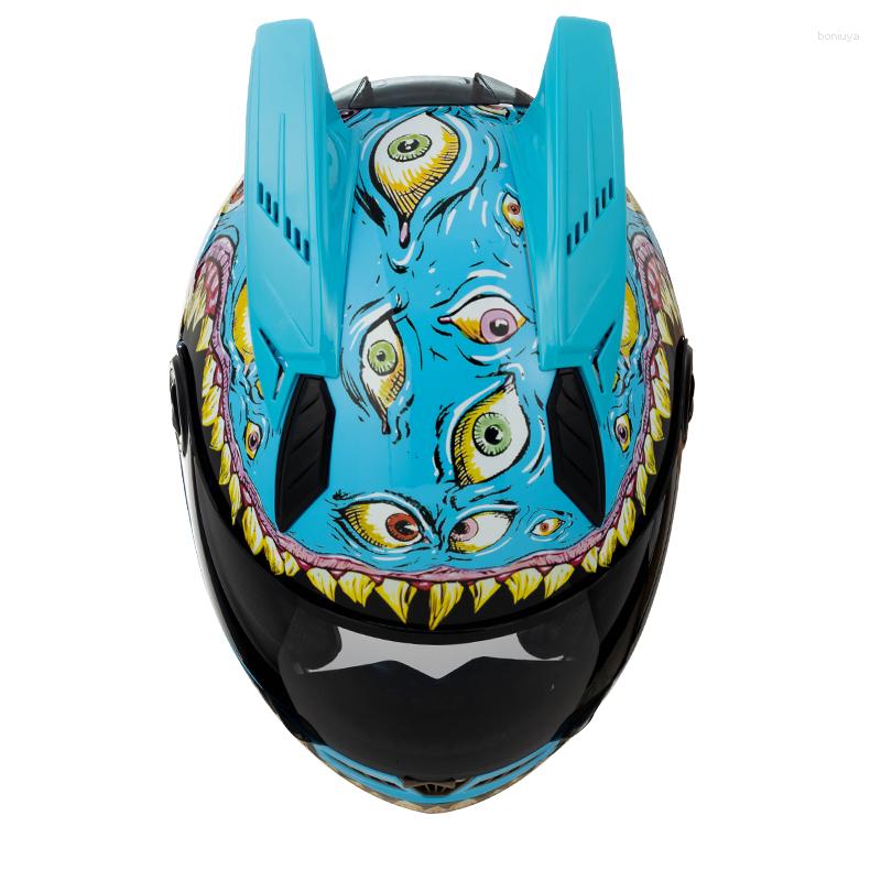 Hełmy motocyklowe unisex hełm otwarta twarz motocross capacete vintage z niebieskimi rogami zatwierdzonymi ECE
