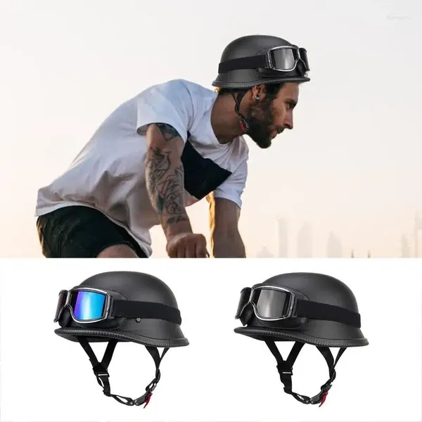 Cascos de motocicleta Unisex Retro media cara casco piloto sombrero y gafas accesorios de disfraz gorra con correa ajustable para hombres y mujeres