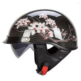 Cascos de motocicleta Vintage fibra de carbono Rider Visor lente medio Casco hombres mujeres Retro Chopper Scooter Moto montar Casco Moto DOT