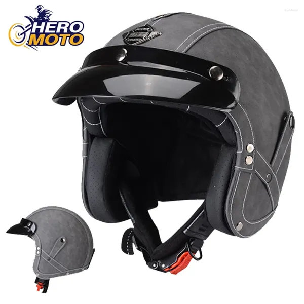 Casques de moto Vintage Casque 3/4 Open Face Retro Riding Moto Half Summer Motorbike Men Femmes