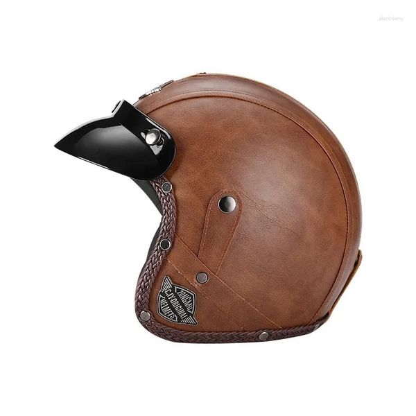 Casques de moto Casque en cuir vintage Rétro Open Face Chopper Casco Moto Vespa Moto Casque Capacete de Mascino Dot Drop Deliv Ot1TF