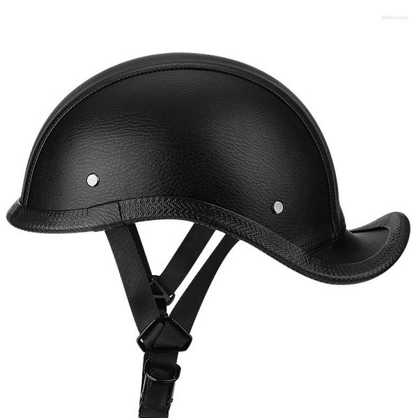 Casques de moto Vintage PU Cuir Cruiser Casque Jet Demi-Visage Ouvert Mat Noir Dot Chopper Casco de Moto