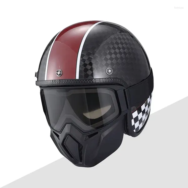 Casques de moto Vintage Femmes et hommes Faible profit en fibre de carbone Jet Open Face Casque avec masque de lunettes Double Len Antifog approuvé