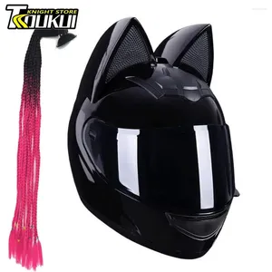 Casques de moto Femmes Casque Mignon Chat Oreille Cadeau Pour Petite Amie Moto Certification Dot Plein Visage Capacete De Mode