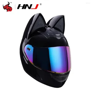 Cascos de motocicleta Casco de mujer Lindo Orejas de gato Regalo de novia Aprobado por DOT Montar en invierno Cara completa Extraíble