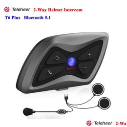 Intercom Moto 1Pcs / Set Teleheer T6 Plus Casque Bluetooth Casque 1500M Intercomunicador Moto en temps réel pour 2 coureurs étanche D Dhmbq