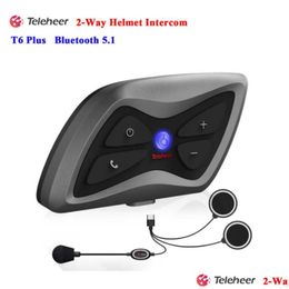 Motorfiets Intercom 1 stks/set Teleheer T6 Plus Bluetooth Headset Helm 1500M Intercomunicador Moto Real-Time Voor 2 Rijders waterdicht D Dhmbq