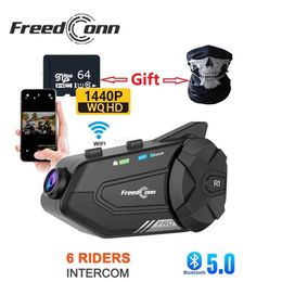 Intercomunicador de motocicleta Bluetooth Intercomunicador para casco de motocicleta Auriculares impermeables Freedconn R1 PRO 1440p Video Grabador WiFi 6 conductores Interfono DashcamL231153