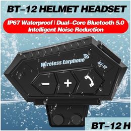 Intercomunicador de motocicleta BT-12 12S Casco inalámbrico Bluetooth 5.0 Auriculares Manos Auriculares Estéreo Música Anti-Interferencia Impermeable Drop Del DHV8H