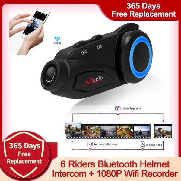 Intercomunicador de motocicleta Maxto M3 Intercomunicador de motocicleta impermeable Sony HD lente gran angular 1080P Grupo 6 conductores Bluetooth FM Wifi casco 1000M Moto auriculares L231153