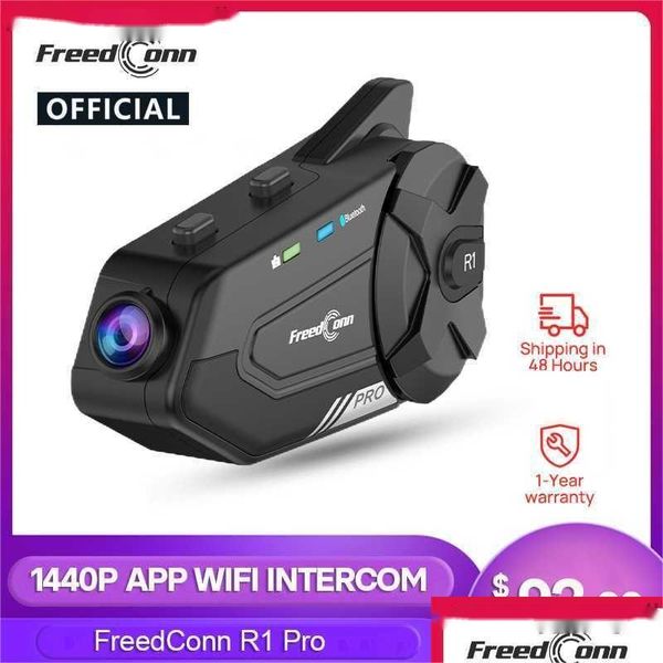 Interphone moto talkie-walkie Dconn R1 Pro casque casque groupe étanche 1440P Wifi App enregistreur vidéo 6 coureurs Bluetooth Inte Dhyhp