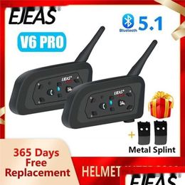 Interphone moto talkie-walkie Ejeas V6 Pro casque Bluetooth avec communicateur interphone 1200M BT pour 6 coureurs Waterproo Dhylu