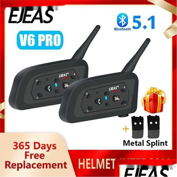 Interphone moto talkie-walkie Ejeas V6 Pro casque Bluetooth interphone casque avec communicateur interphone 1200M Bt pour Dhudb