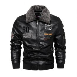 Veste de moto pour hommes en automne hiver mode décontracté en cuir brodé velours Pu Jacke 240102