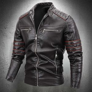 Veste de moto Hommes Stand Collier Slim Fit Cuir Jacket Veste Biker Hommes Vintage Style Streetwear Coat Manteau Hommes Vêtements 211009