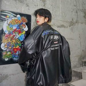 Veste de costume de vol pour hommes en cuir de moto Printemps Automne Style coréen Tendance Beau Lâche Doux Hiver Femme 211110