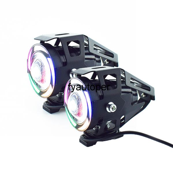 Moto LED feux de travail coloré ange yeux lumières Moto lampe auxiliaire phares 6500k moto antibrouillard projecteurs phare voiture