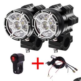 Motorfiets Verlichting 2 Stuks Koplamp Schakelaar Spotlight 90W 6500K Wit Rijden Werken Spot Verlichting Motor Scooters Fog drl Lamp Drop D Dhkek