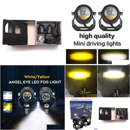 Éclairage de moto 2 pièces Nouvelles projecteurs haute puissance Petite lumière de conduite Hi / LO phare LED blanc jaune laser pistolet moto scooter ota8y