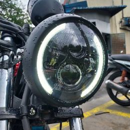 Motorfiets Verlichting 75 "Led Motorfiets koplamp HiLo Beam Ronde Hoofd Lamp Richtingaanwijzer DRL Rijden Licht voor HarleyBobber Cafe racer Bike x0728