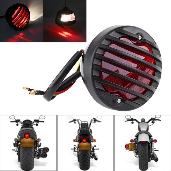 Iluminación para motocicleta, estilo de coche, luz trasera de frenos ATV, redonda, negra, para Harley Bobber, Chopper, Scooters, ATV