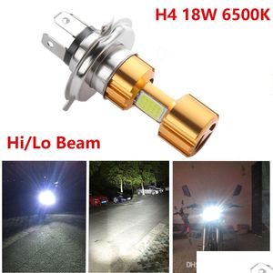 Éclairage de moto H4 18W LED 3 Cob DC 12V Phare de moto blanc Bb 2000Lm 6500K Faisceau Hi/Lo haute puissance Lampe de lumière super brillante Dhsaw